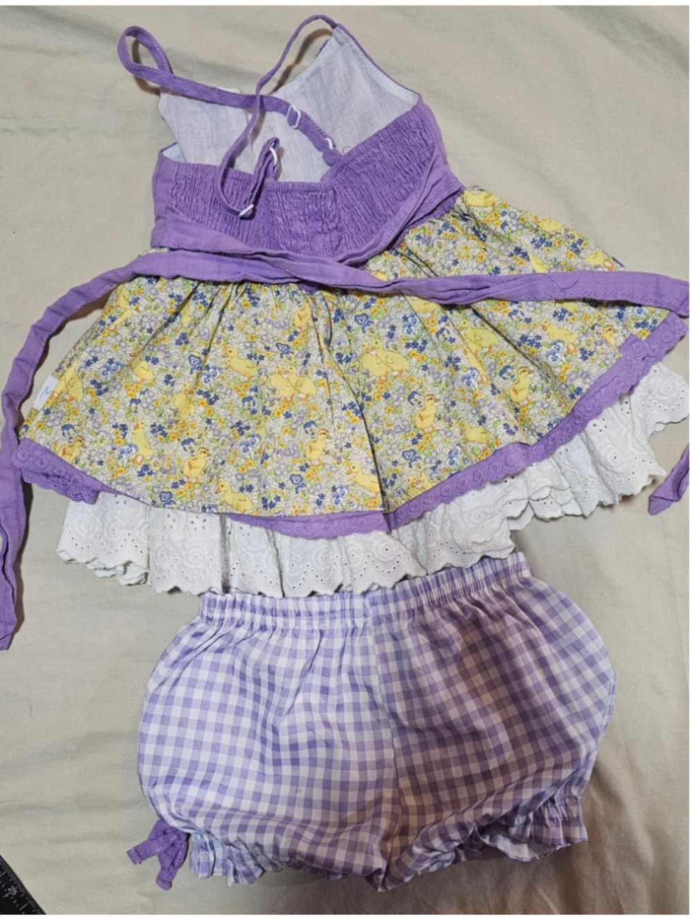 Toddler Girls Mia Miel Floral Duck Dress and Bloomers Set 2T Purple - Picture 2 of 4